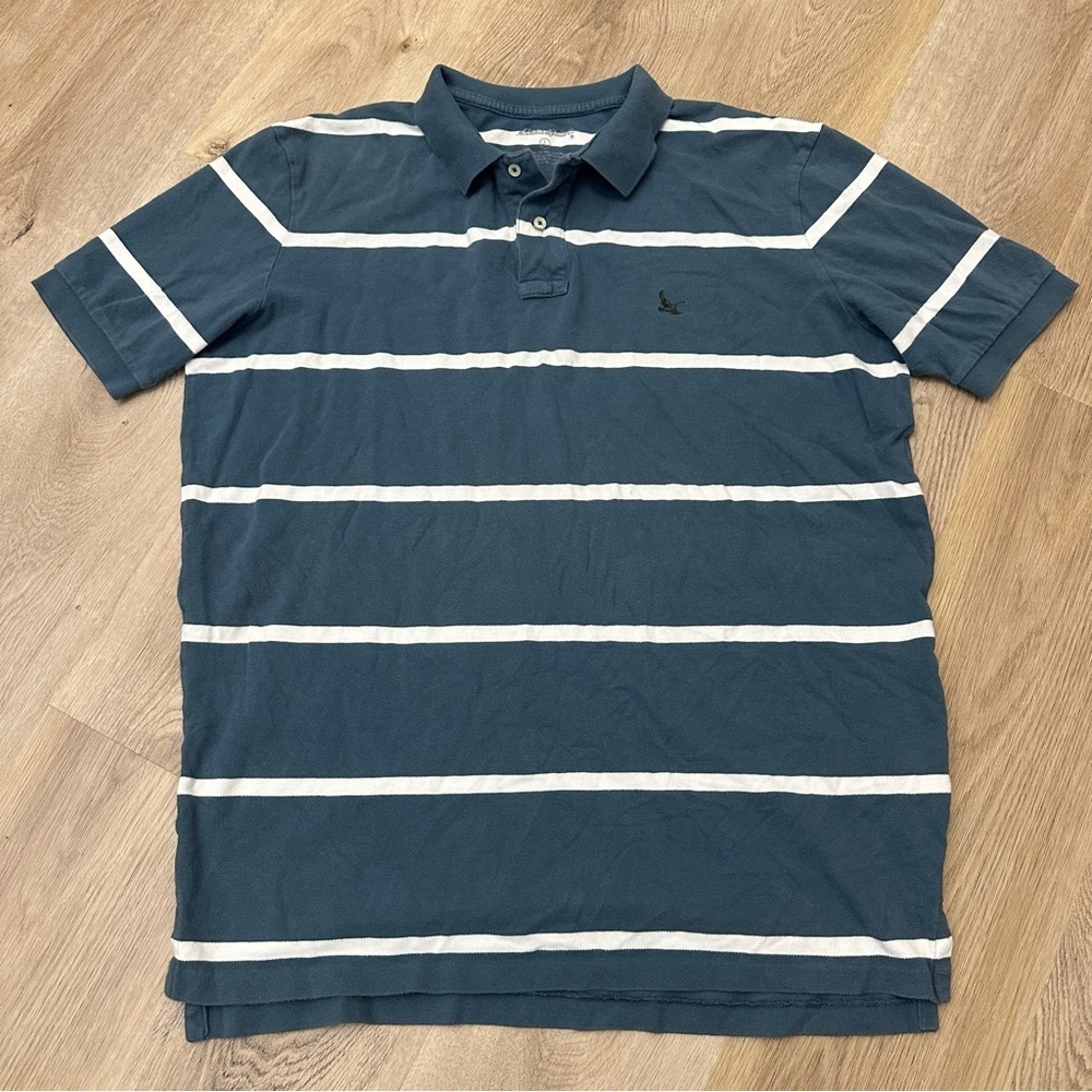 Eddie Bauer Blue and White Striped Cotton Polo size L